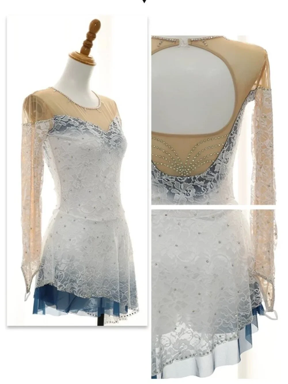 Pre-Owned White Crystal Figure Skating Dress Girls 6–8